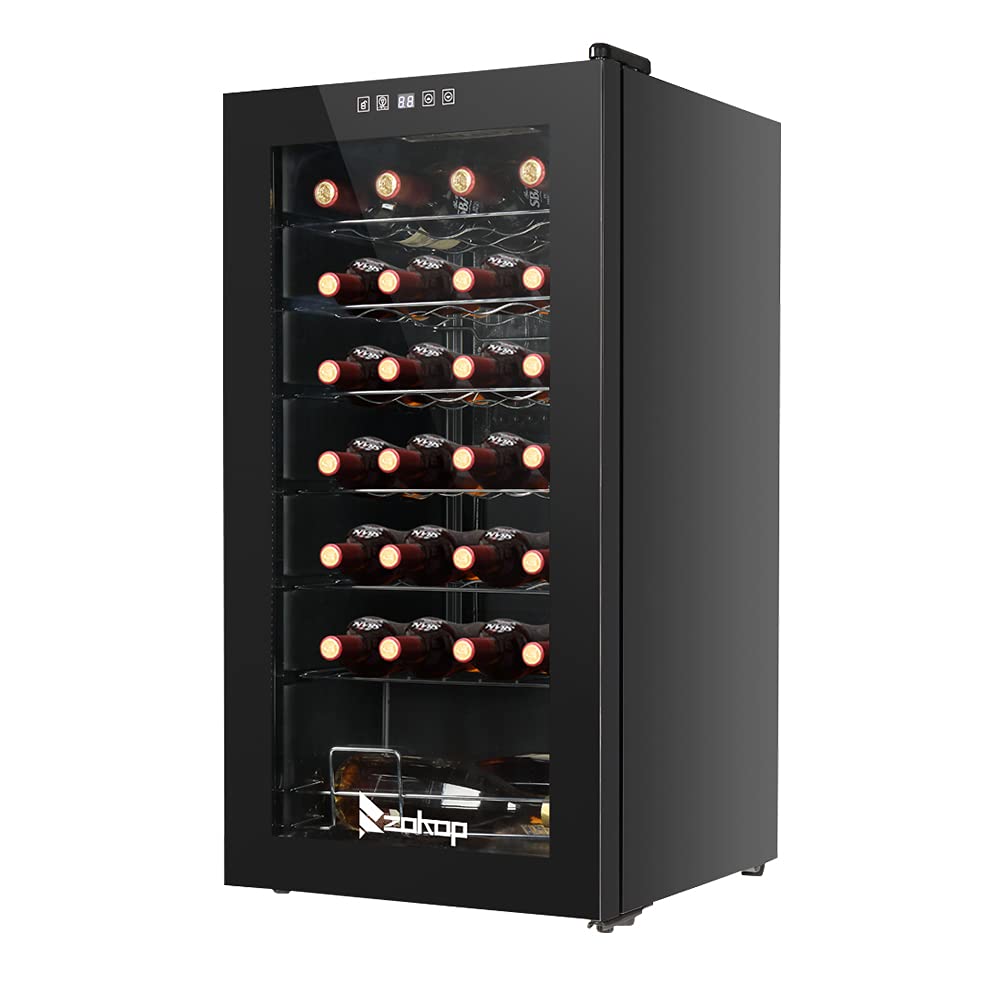 Winado 28 Bottle Compressor Wine Cooler Refrigerator w/Adjustable Temperature, Freestanding Compact Mini Wine Fridge with Digital Control & Removable Shelves