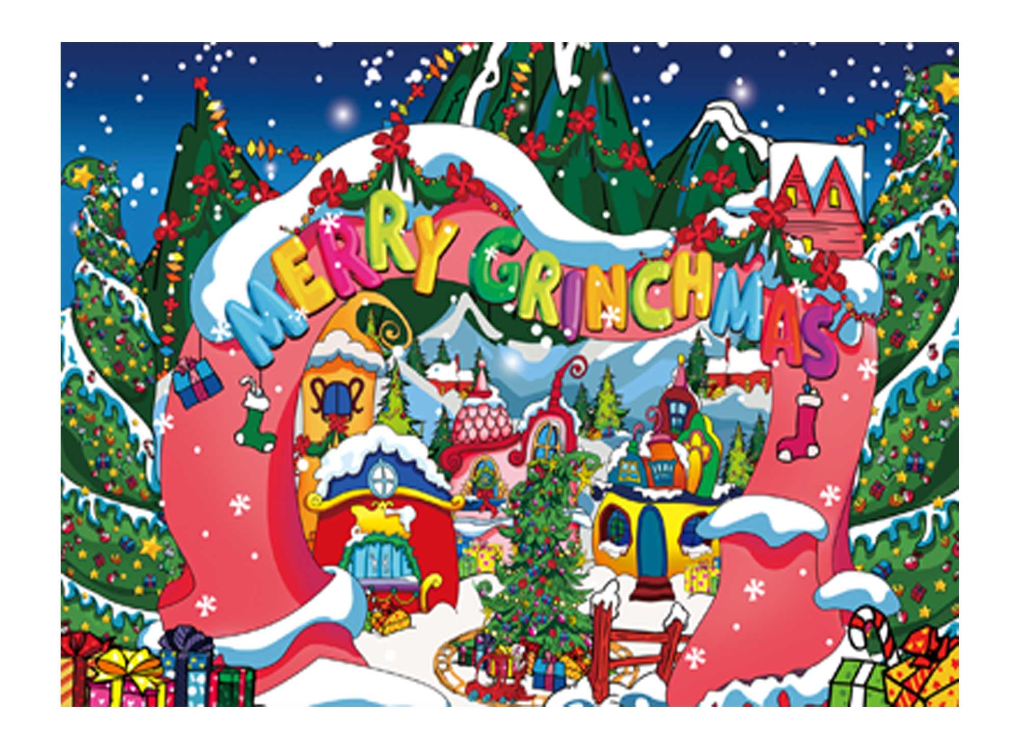 Allenjoy 96" x 72" Merry Grinchmas Christmas Backdrop for Kids Xmas Winter Let it Snow Happy New Year Holiday First Birthday Baby Shower Party Supplies Decoration Banner Photo Booth Props Background