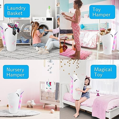 Pikl Girls Laundry Hamper Patented design Unicorn Hamper Quality Kids Hamper with Carry Handle. Use as a Unicorn basket Girls Laundry Basket Girls Hamper for Bedroom Kids Laundry Basket Unicorn Decor