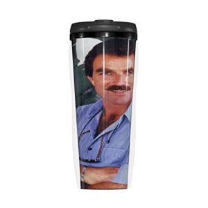 kiansla tom selleck coffee cup stainless steel cup with leak-proof lid for hot and cold drinks insulated travel mugs, is a gift for a good friend 12oz
