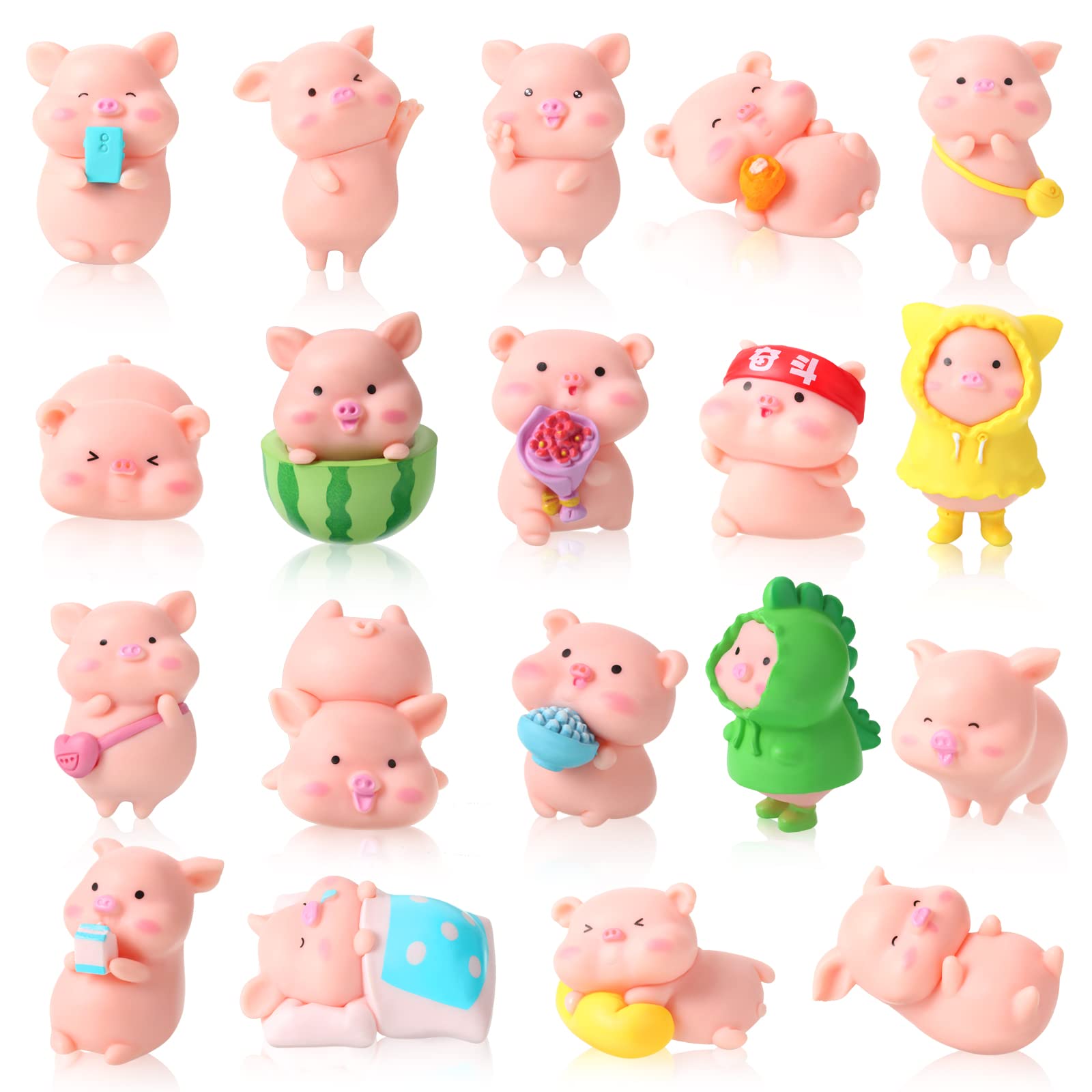 19 Pcs Miniature Figurines Toys Figure Animal Toys Set Cute Figurine Cake Toppers Mini Garden Miniature Figurines Landscape Decor for Home Desk Party Decorations (PVC,Pig)