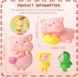 19 Pcs Miniature Figurines Toys Figure Animal Toys Set Cute Figurine Cake Toppers Mini Garden Miniature Figurines Landscape Decor for Home Desk Party Decorations (PVC,Pig)