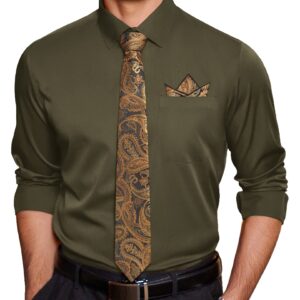 COOFANDY Men's Dress Shirt Wrinkle Free Dress Shirts with Matching Tie Army Green