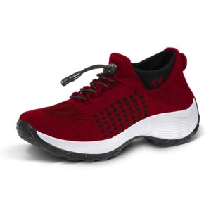 stunahome orthopedic sneakers breathable women walking shoes slip on trainers women's comfortable casual ladies athletic shoe thick bottom maroon