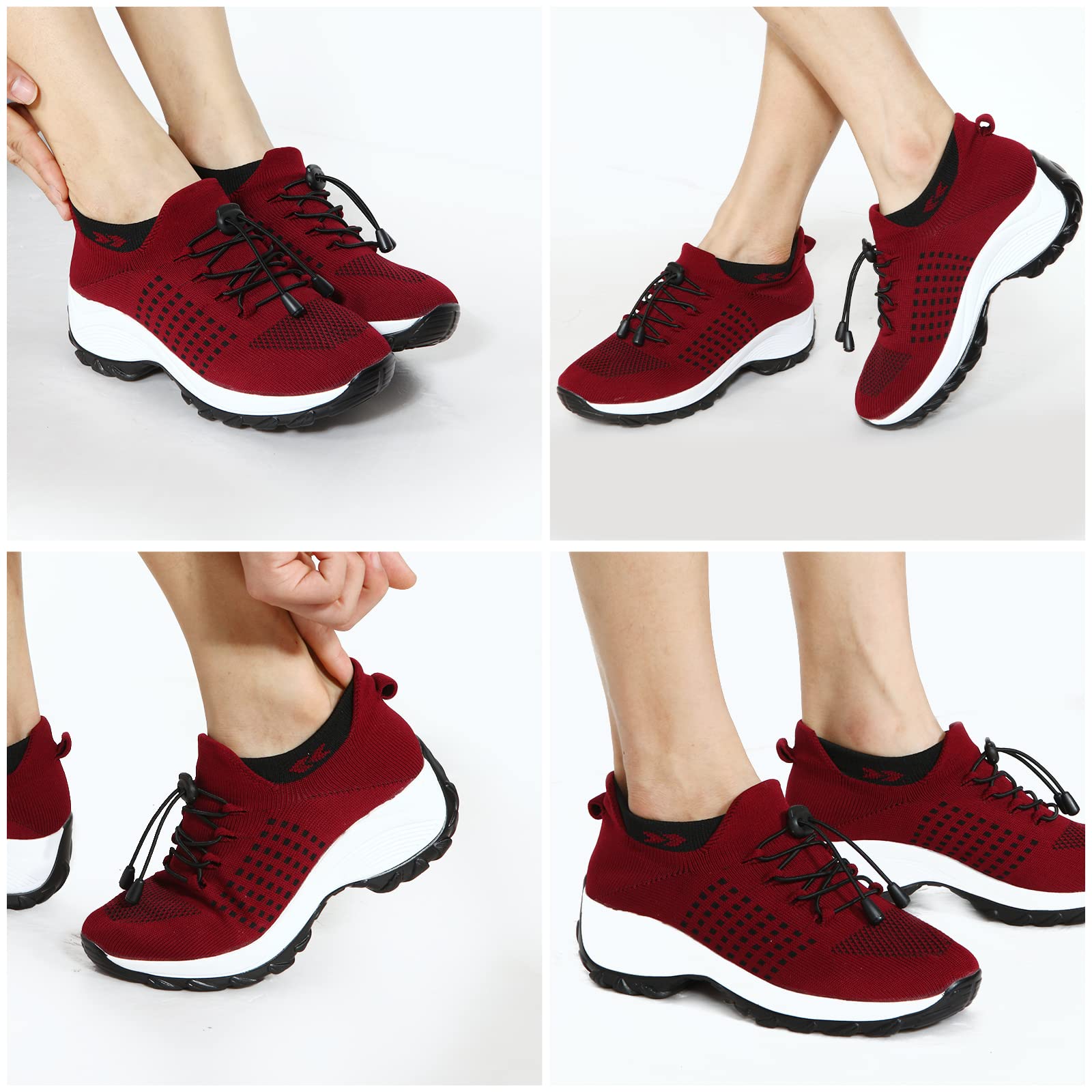 STUNAHOME Orthopedic Sneakers Breathable Women Walking Shoes Slip on Trainers Women's Comfortable Casual Ladies Athletic Shoe Thick Bottom Maroon