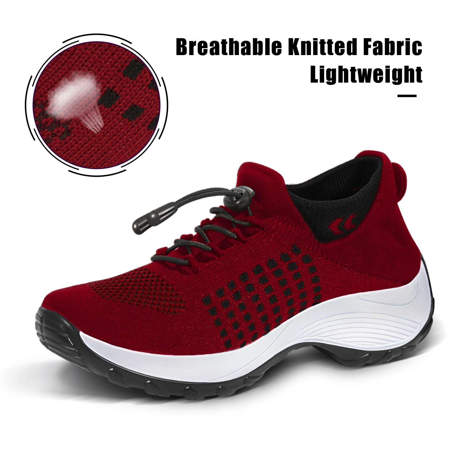 STUNAHOME Orthopedic Sneakers Breathable Women Walking Shoes Slip on Trainers Women's Comfortable Casual Ladies Athletic Shoe Thick Bottom Maroon