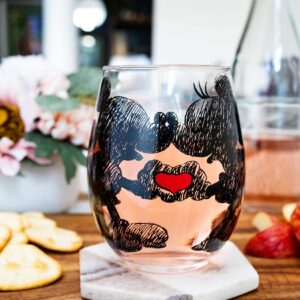 Disney Mickey and Minnie Mouse Heart Teardrop Stemless Wine Glass | Tumbler Cup For Mimosas, Cocktails