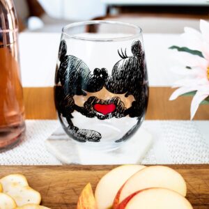 Disney Mickey and Minnie Mouse Heart Teardrop Stemless Wine Glass | Tumbler Cup For Mimosas, Cocktails