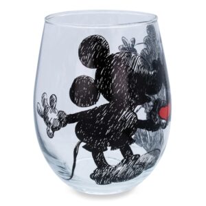 Disney Mickey and Minnie Mouse Heart Teardrop Stemless Wine Glass | Tumbler Cup For Mimosas, Cocktails