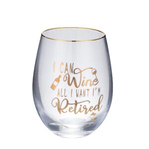 retirement stemless wine glass gift for women and men “ i can wine all i want i'm retired 15oz wine glass “ funny gag retired goodbye gift for grandma, teacher, coworker, friend, wife, mom, nurse