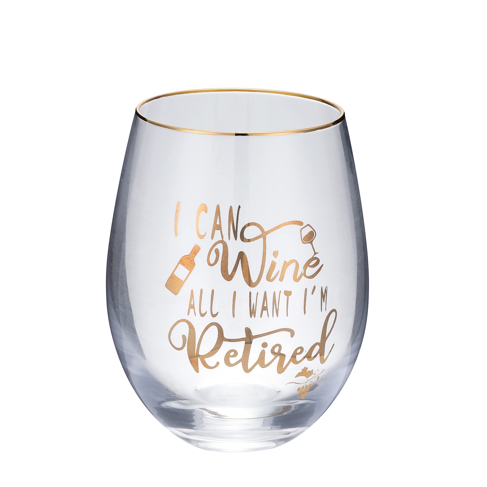 Retirement Stemless Wine Glass Gift for Women and Men “ I Can Wine All I Want I'm Retired 15oz wine glass “ Funny Gag Retired Goodbye Gift for Grandma, Teacher, Coworker, Friend, Wife, Mom, Nurse