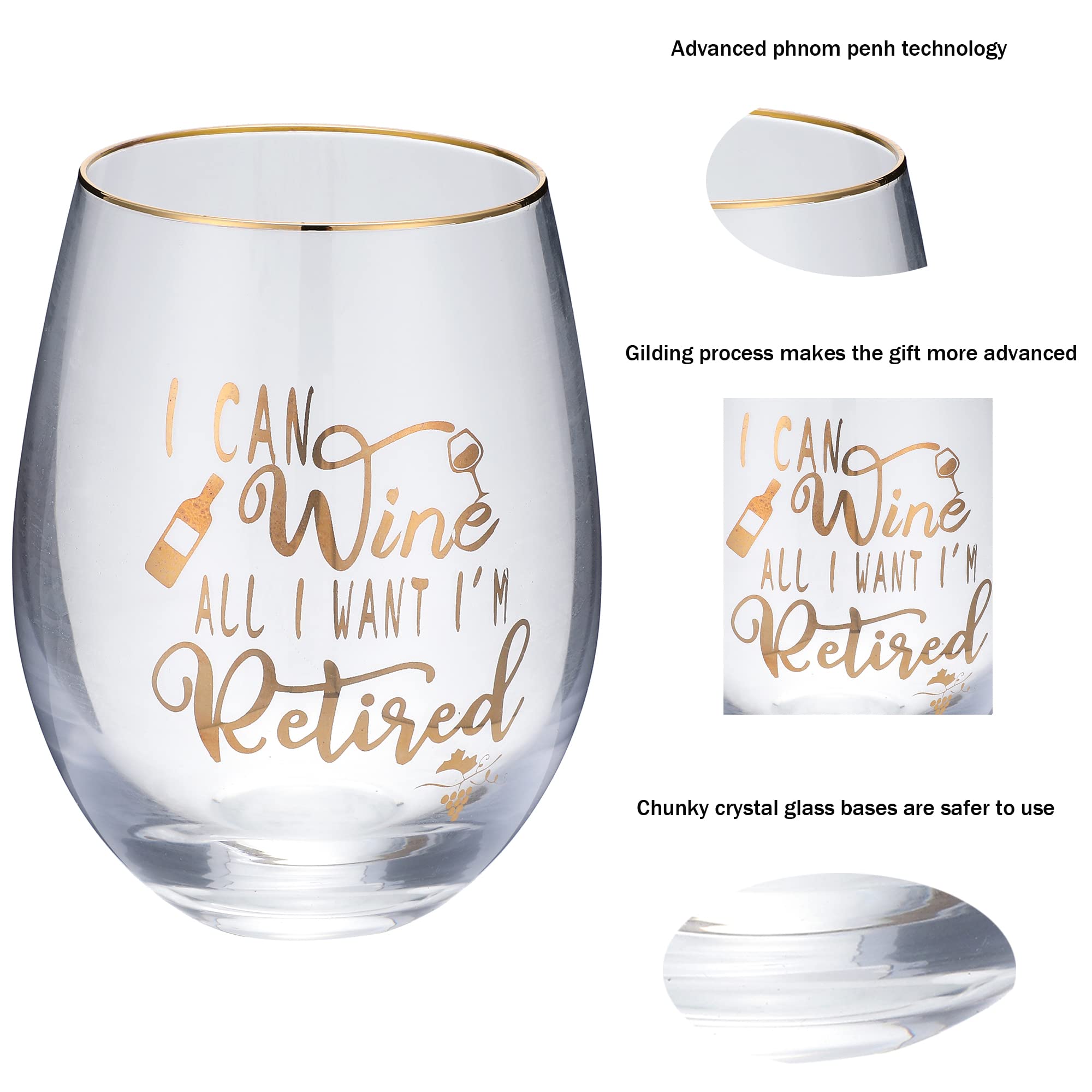 Retirement Stemless Wine Glass Gift for Women and Men “ I Can Wine All I Want I'm Retired 15oz wine glass “ Funny Gag Retired Goodbye Gift for Grandma, Teacher, Coworker, Friend, Wife, Mom, Nurse