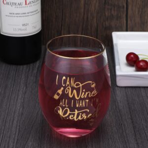 Retirement Stemless Wine Glass Gift for Women and Men “ I Can Wine All I Want I'm Retired 15oz wine glass “ Funny Gag Retired Goodbye Gift for Grandma, Teacher, Coworker, Friend, Wife, Mom, Nurse