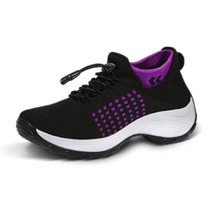 stunahome orthopedic sneakers breathable women walking shoes slip on trainers women's comfortable casual ladies athletic shoe thick bottom black-purple