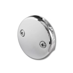 calcmetal dual hole bathtub drain overflow plate with two matching screws, easy to install, plated chrome