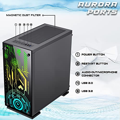 MTG Aurora 8C Gaming Tower PC- Intel Core i5 8th Gen, GeForce RTX 2060S GDDR6 8GB 256bits Graphic, 16GB Ram DDR3, 2TB Nvme, RGB Keyboard Mouse and Headphone, Webcam, Win 11 Home