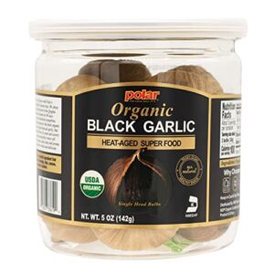 mw polar usda organic black garlic 5 oz (pack of 1), whole bulbs, easy peel, all natural, chemical free, kosher friendly ready to eat healthy snack