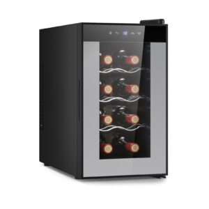 vaykold 8 bottle wine fridge, small wine cooler for red white, wine refrigerator with dual-pane gray glass door, quiet steady thermoelectric operation, 41-64f, designed for party, basement, bar, gift