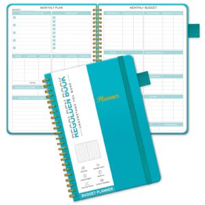 regolden-book budget planner - undated monthly bill organizer with pockets, hardcover budget book, financial planner & accounts book to control your money. 12 months-teal, a5 size(8.5''x6")