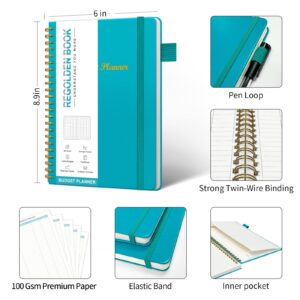 Regolden-Book Budget Planner - Undated Monthly Bill Organizer with Pockets, Hardcover Budget Book, Financial Planner & Accounts Book to Control Your Money. 12 Months-Teal, A5 Size(8.5''x6")