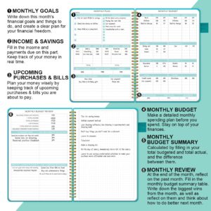 Regolden-Book Budget Planner - Undated Monthly Bill Organizer with Pockets, Hardcover Budget Book, Financial Planner & Accounts Book to Control Your Money. 12 Months-Teal, A5 Size(8.5''x6")