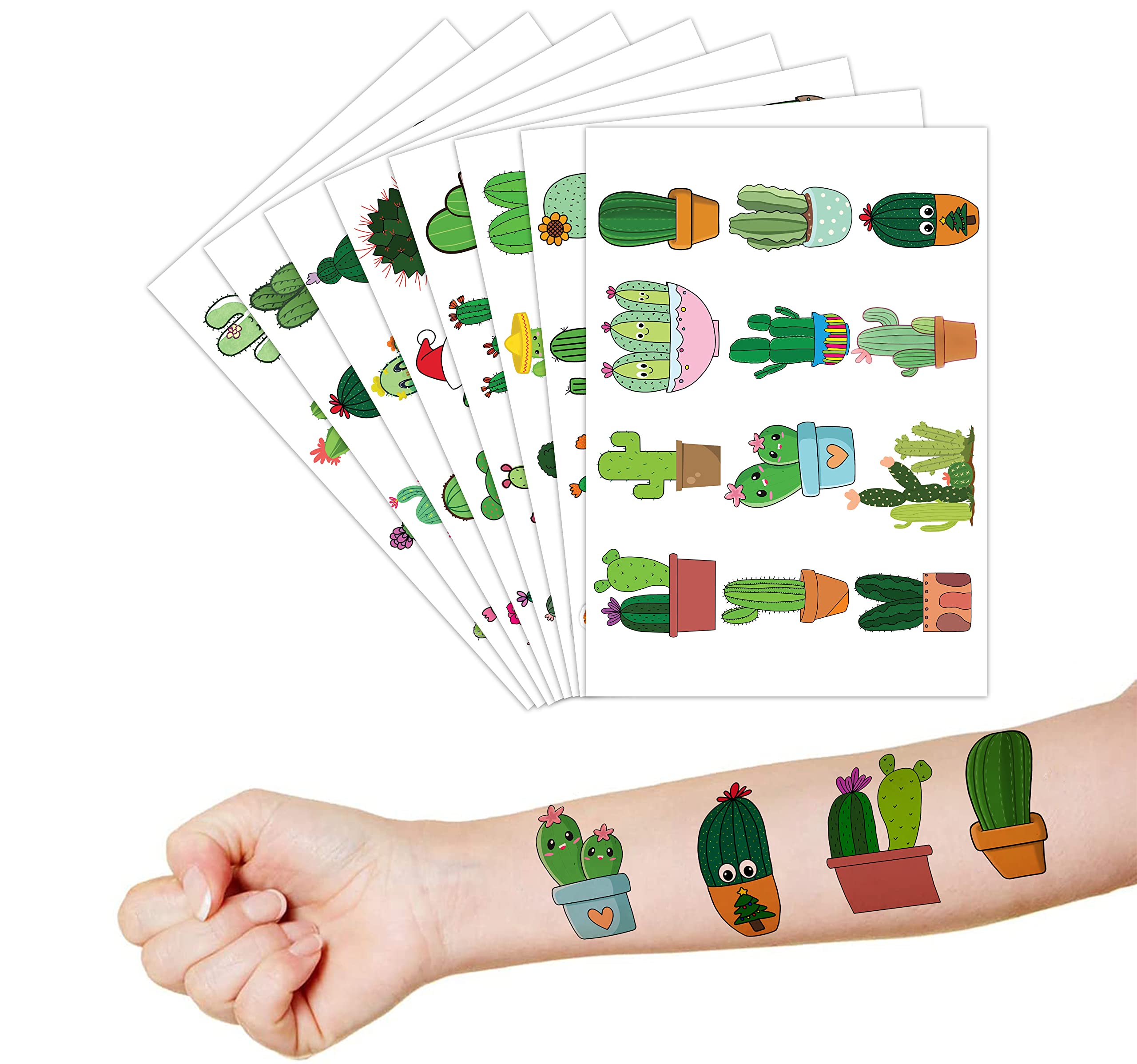 Cactus Temporary Tattoo Birthday Party Decorations Supplies Party Favors 96PCS Tattoos Stickers Cute Kids Girls Boys Gifts Classroom School Prizes Themed