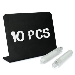 10 pcs l-shaped mini chalkboard signs, food label for party buffet with 2pcs chalks & clear chalk cases, wedding party seat chart, dessert, vendor display price tag, bar pub cafe shop table decor