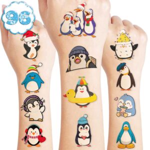 penguin temporary tattoos birthday party decorations supplies party favors 96pcs tattoos stickers cute kids girls boys gifts classroom school prizes themed christmas