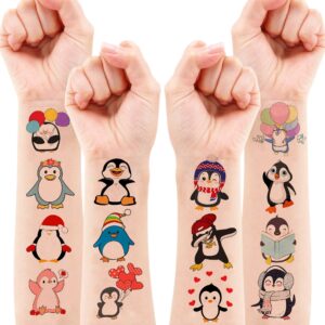 Penguin Temporary Tattoos Birthday Party Decorations Supplies Party Favors 96PCS Tattoos Stickers Cute Kids Girls Boys Gifts Classroom School Prizes Themed Christmas