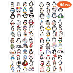 Penguin Temporary Tattoos Birthday Party Decorations Supplies Party Favors 96PCS Tattoos Stickers Cute Kids Girls Boys Gifts Classroom School Prizes Themed Christmas