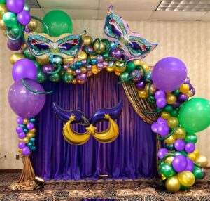 mardi gras balloon garland kit,108 pcs purple green gold balloons mask sign foil balloons for mardi gras masquerade new orleans party