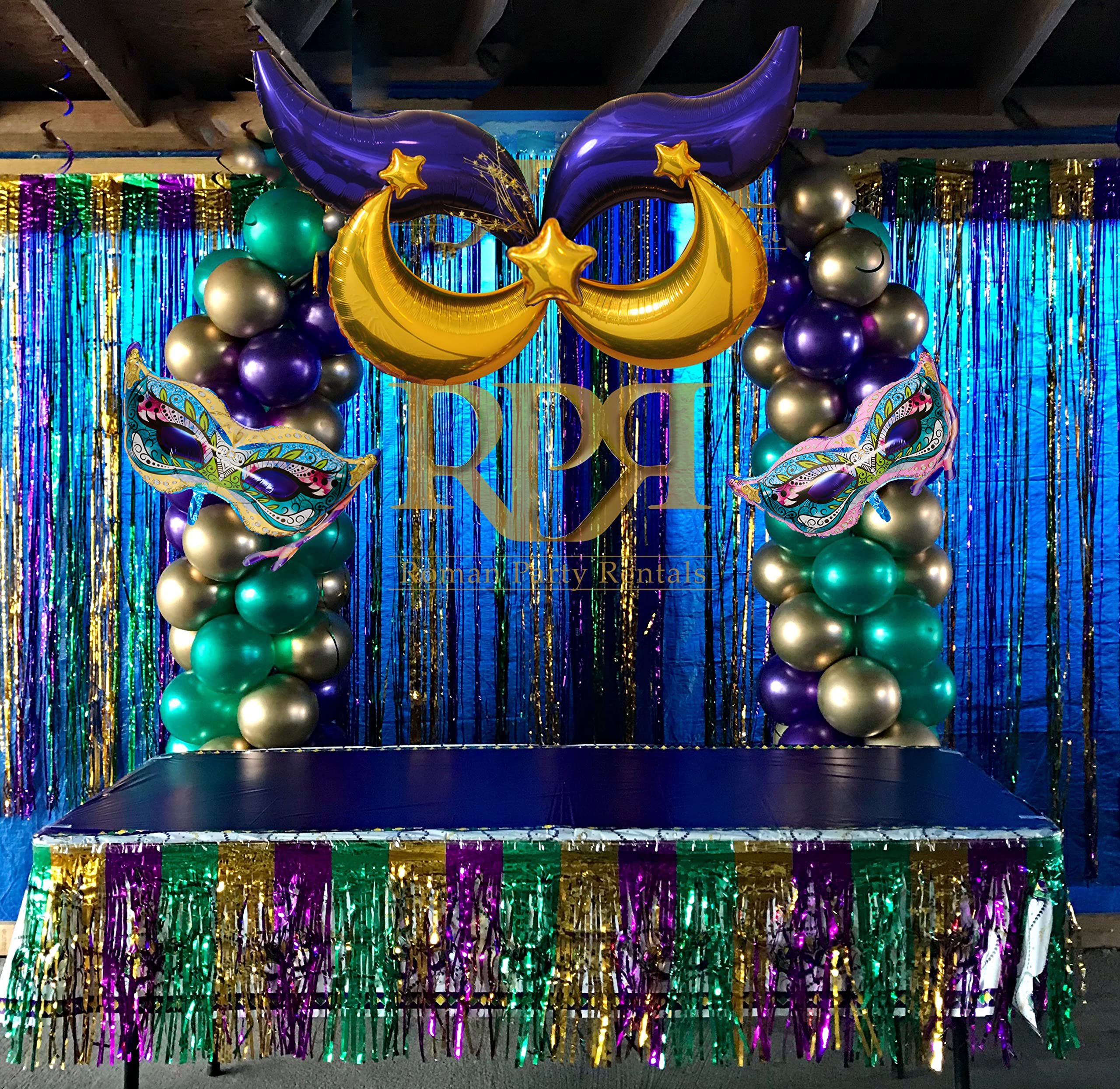 Mardi Gras Balloon Garland Kit,108 PCS Purple Green Gold Balloons Mask Sign Foil Balloons for Mardi Gras Masquerade New Orleans Party