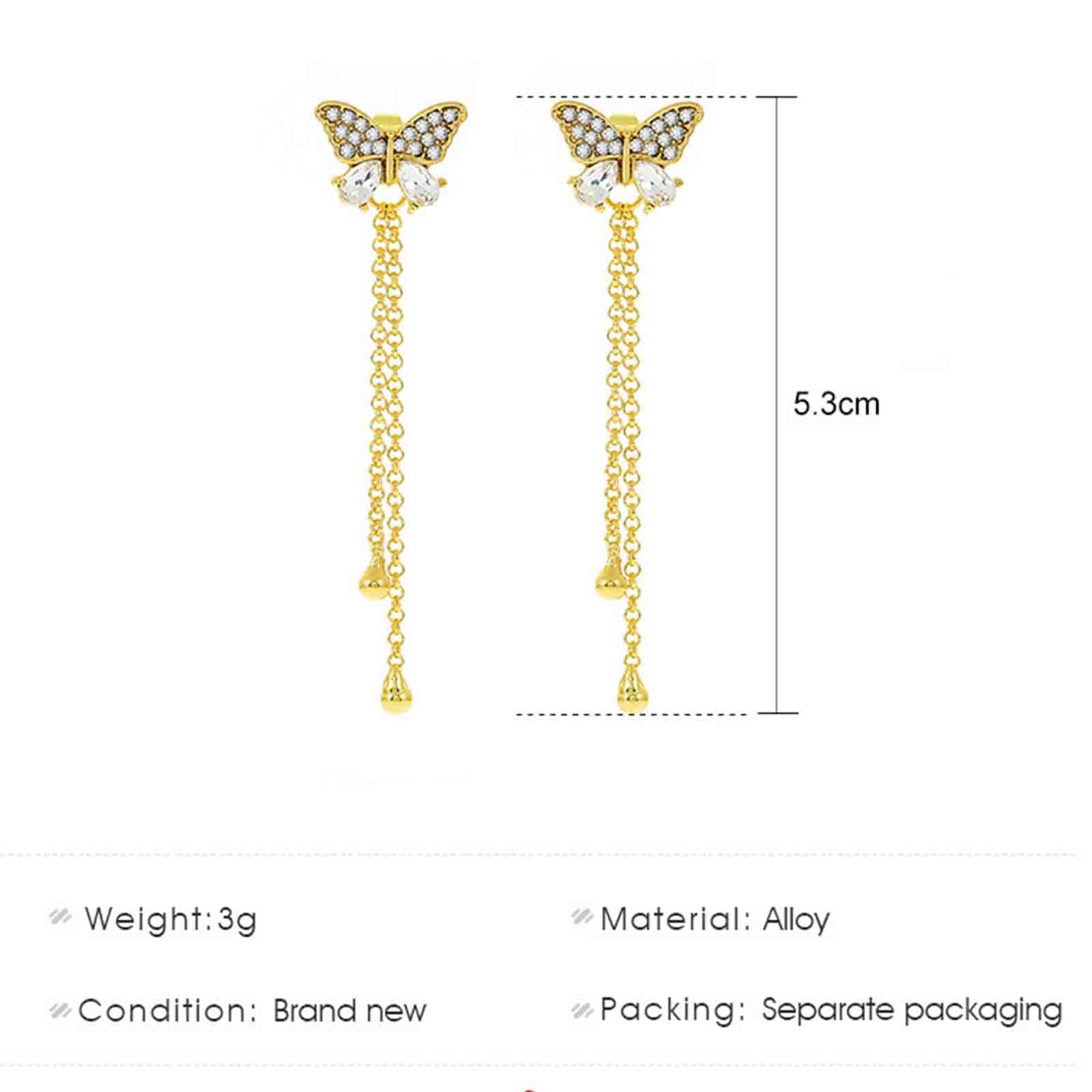 Yheakne Vintage Crystal Butterfly Stud Earrings Gold Long Chain Earrings Thin Drop Chain Earrings Cz Paved Butterfly Earrings Retro Hanging Chain Earrings Jewelry for Women and Girls