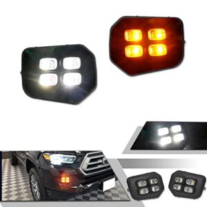 GTINTHEBOX for 2016 2017 2018 2019 2020 2021 2022 Toyota Tacoma 4-Eyes DRL LED Fog Lights Amber Turn Signal Lamps White Daytime Running Lights