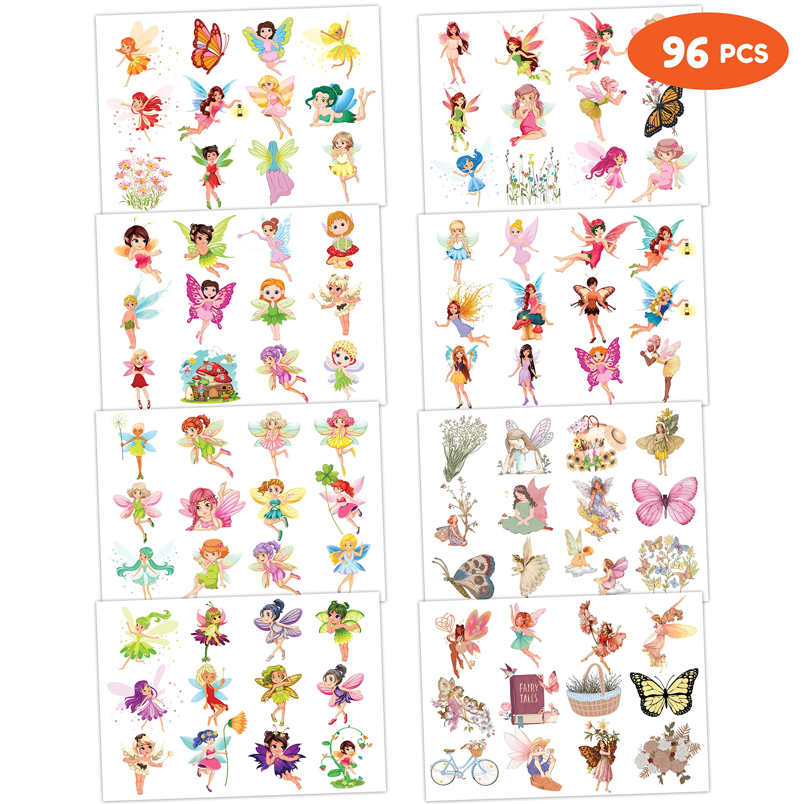 Fairy Tattoos Birthday Party Supplies Decorations Party Favors 96PCS Tattoos Stickers Cute Kids Girls Boys Gifts Classroom School Prizes Themed Christmas