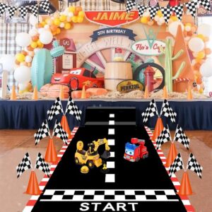 JUPOZOP 39 Pcs Racing Car Party Decorations&Supplies with 12 mini Traffic Cones, 24 Checkered Flags on Sticks, 2 Sets Chequered Pennant