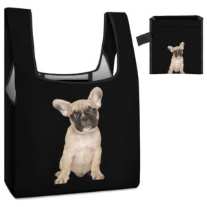 French Bulldog Puppy Shopping Bag Reusable Grocery Tote Bag Collapsible Pouch Bags with Handle