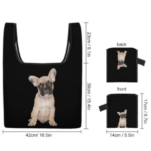 French Bulldog Puppy Shopping Bag Reusable Grocery Tote Bag Collapsible Pouch Bags with Handle