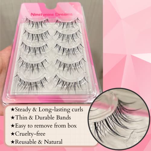 Ninetynine Dreams 5 Pairs Thai Style False Eyelashes 3D Lightweight Natural Comfortable Clear Band Daily Eyelashes Fluffy Soft Eyelashes Packs