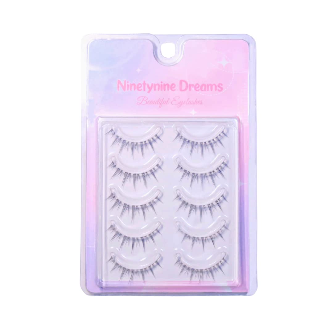 Ninetynine Dreams 5 Pairs Natural Style False Eyelashes 3D Lightweight Natural Comfortable Clear Band Daily Eyelashes Fluffy Soft Eyelashes Packs