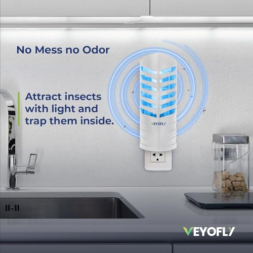 VEYOFLY Indoor Flying Insect Trap - Plug-in Fruit Fly, Gnat and Mosquito Trap With Refills - Odorless Bug Light for Home