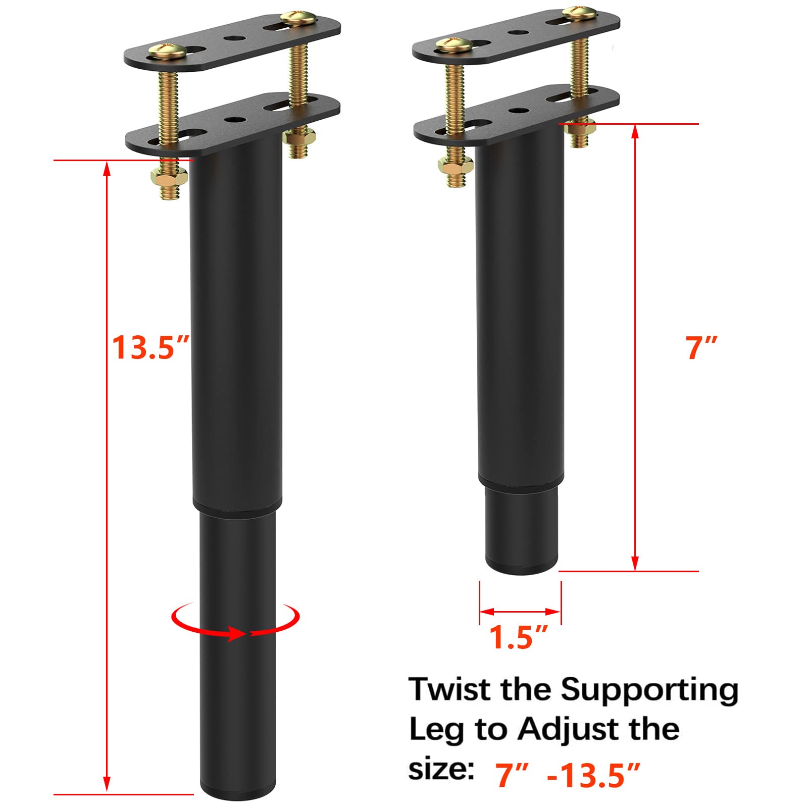 POROHOM 2PCS (7"-13.5") Adjustable Metal Bed Frame Support Legs, Bed Frame Center Slats Heavy Support Leg,Extra Durable Furniture Cabine Sofa Slats Steel Support Legs Replacement Parts