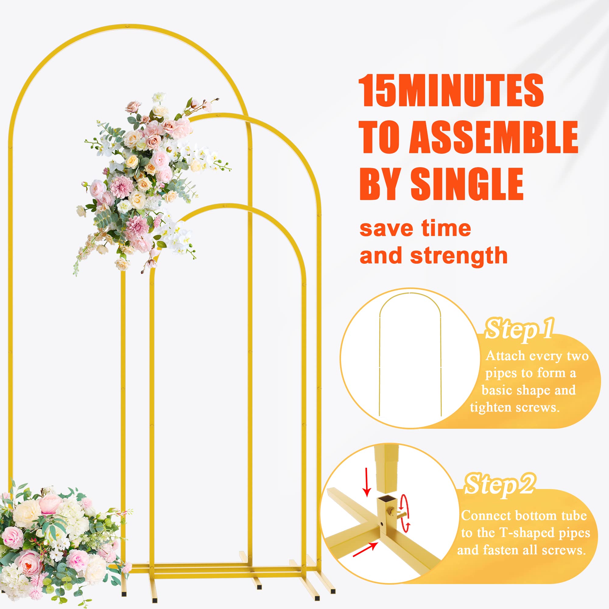 Anmakou Wedding Gold Arch Backdrop Stand 6FT,5FT,4FT Set of 3 Metal Arched Balloon Frame for Wedding Ceremony Birthday Party Baby Shower Anniversary Graduation Decoration