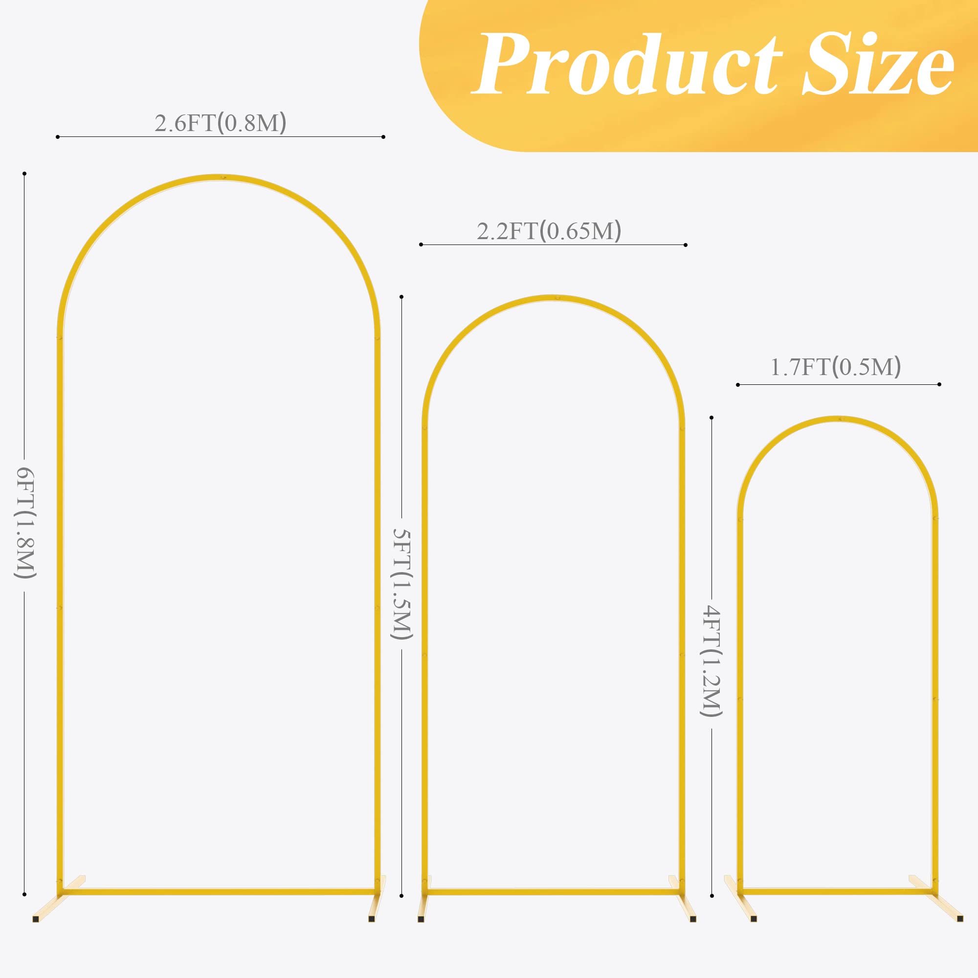 Anmakou Wedding Gold Arch Backdrop Stand 6FT,5FT,4FT Set of 3 Metal Arched Balloon Frame for Wedding Ceremony Birthday Party Baby Shower Anniversary Graduation Decoration