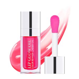 tenglong hydrating lip glow oil, moisturizing lip gloss, plumping lip oil, non-sticky long lasting lip oil gloss, transparent lip oil tinted, reduce lip lines (cherry)