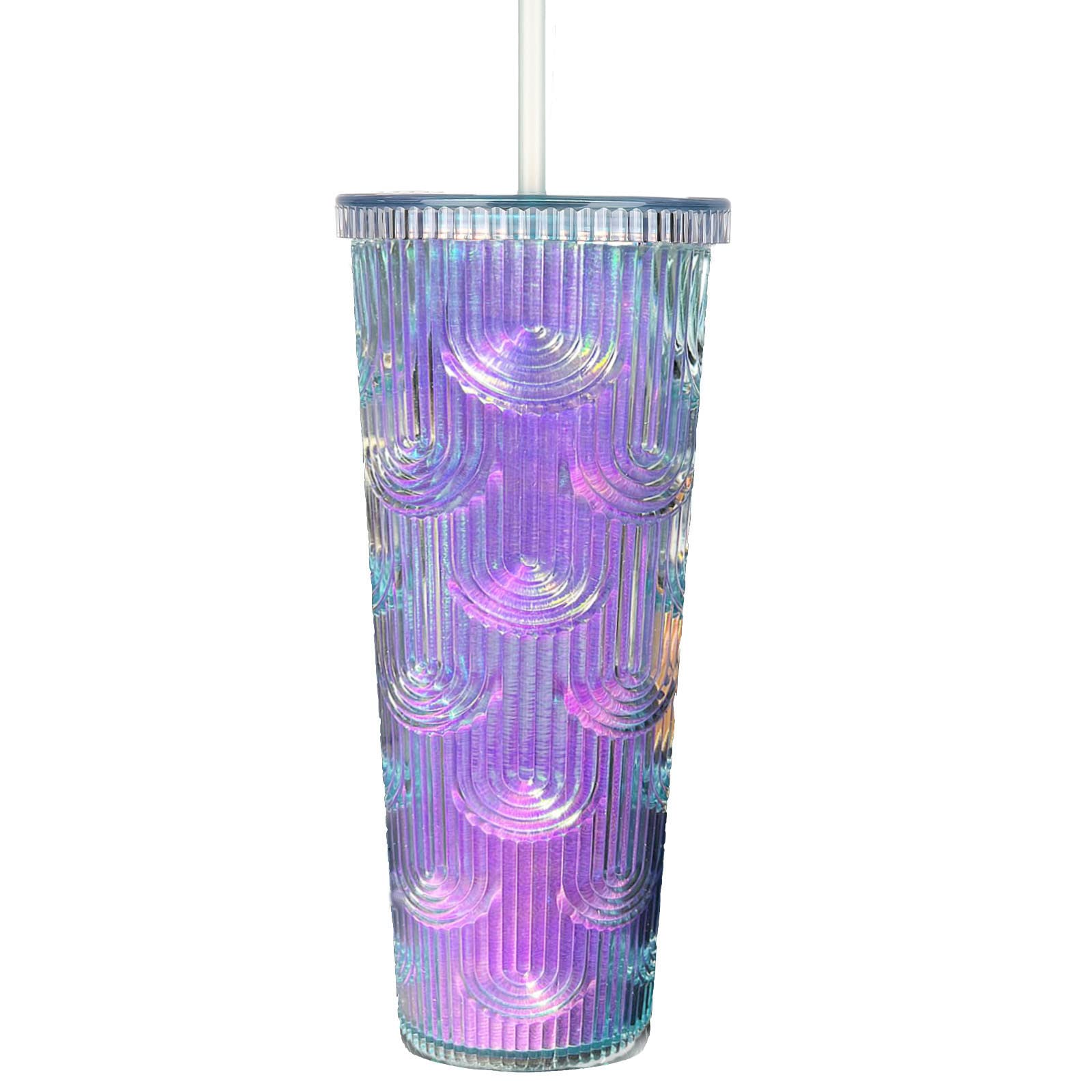 DREAMING MY DREAM 24Oz Studded With lid And Straw Tumbler, Double Wall Insulated, Reusable Textured Venti Cup - 100% BPA Free - (Auroral Purple)