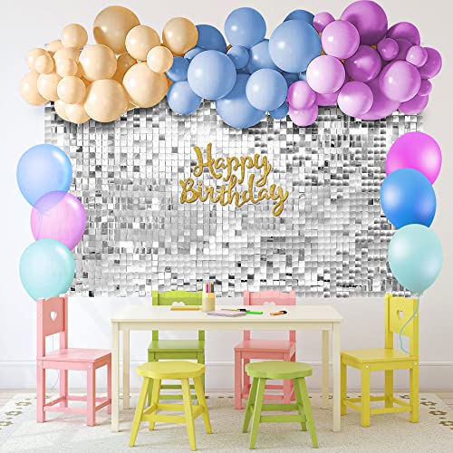 PERLAW Shimmer Wall Backdrop Shimmer Wall Panels - 24 Panels Square Sequin Shimmer Backdrop for Birthday Decorations Wedding & Graduation Party Supplies (Silver)