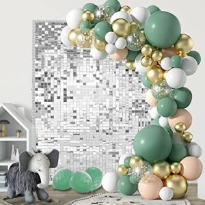 PERLAW Shimmer Wall Backdrop Shimmer Wall Panels - 24 Panels Square Sequin Shimmer Backdrop for Birthday Decorations Wedding & Graduation Party Supplies (Silver)
