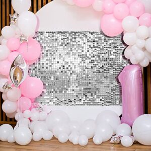 PERLAW Shimmer Wall Backdrop Shimmer Wall Panels - 24 Panels Square Sequin Shimmer Backdrop for Birthday Decorations Wedding & Graduation Party Supplies (Silver)