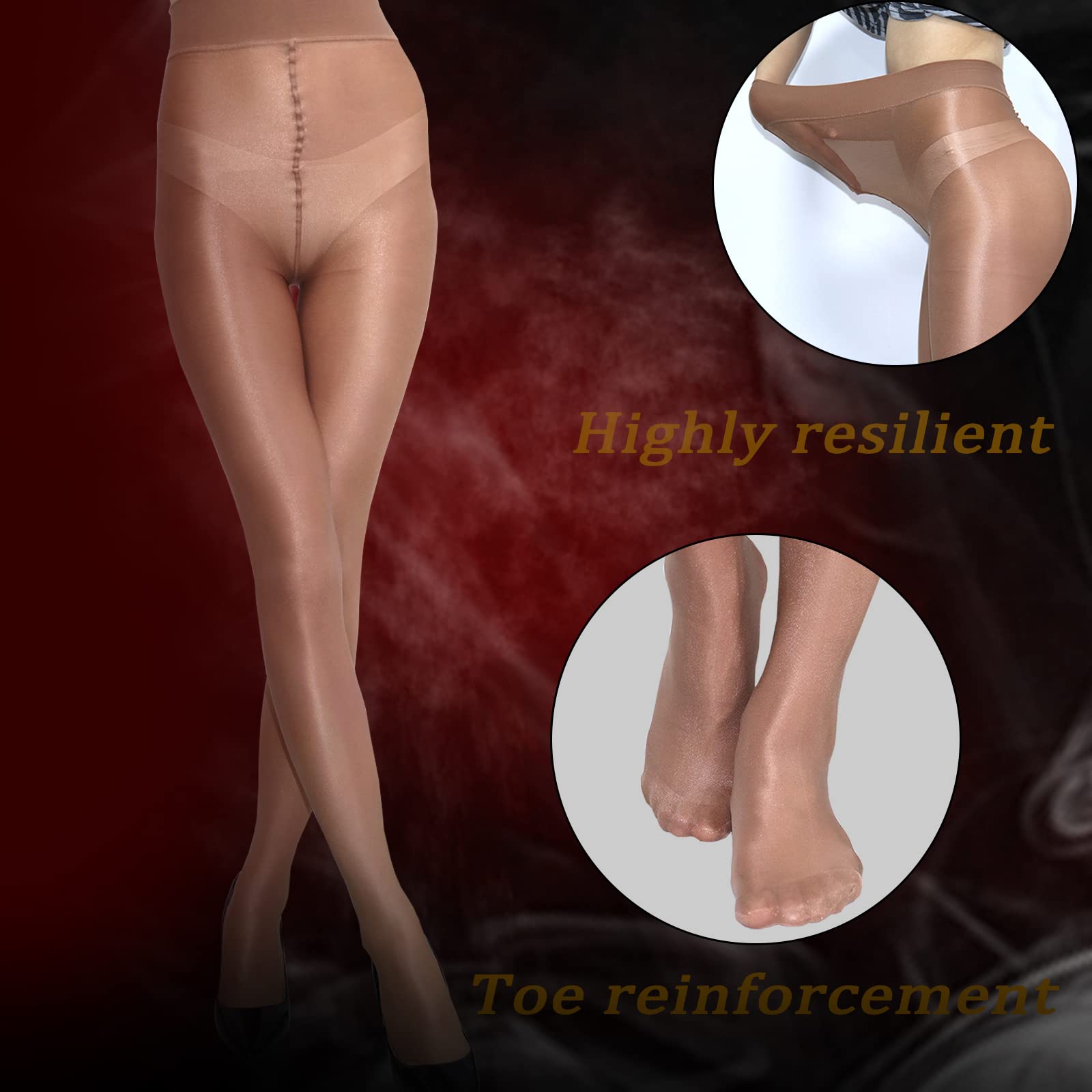 RUIBAVYA Shiny Oil Pantyhose Footed Glossy Tights 60D Shimmery Sheer Stockings High Waist Pantyhose for Women